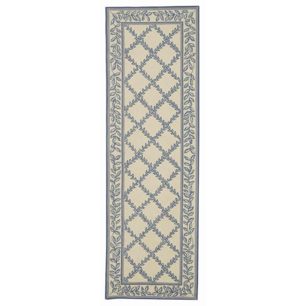 SAFAVIEH Chelsea Ivory/Light Blue 3 ft. x 10 ft. Border Runner Rug