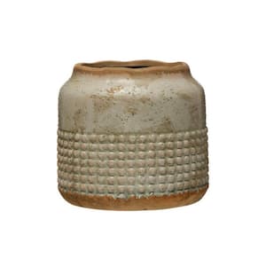 7.12 in. L x 7.12 in. W x 6.37 in. H 5 qts. Heavily Distressed Gray Clay Hobnail Decorative Pots