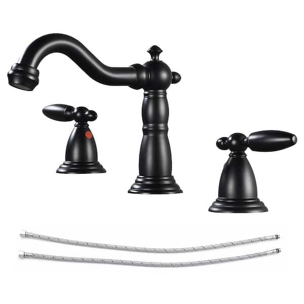 Double handle 8 in. Widespread Bathroom Faucet 3 Hole Bathroom Sink Faucet in Matte Black