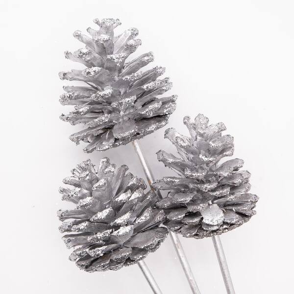 Pinecone Spray White With Silver Glitter Tips - 21 Inch From RAZ