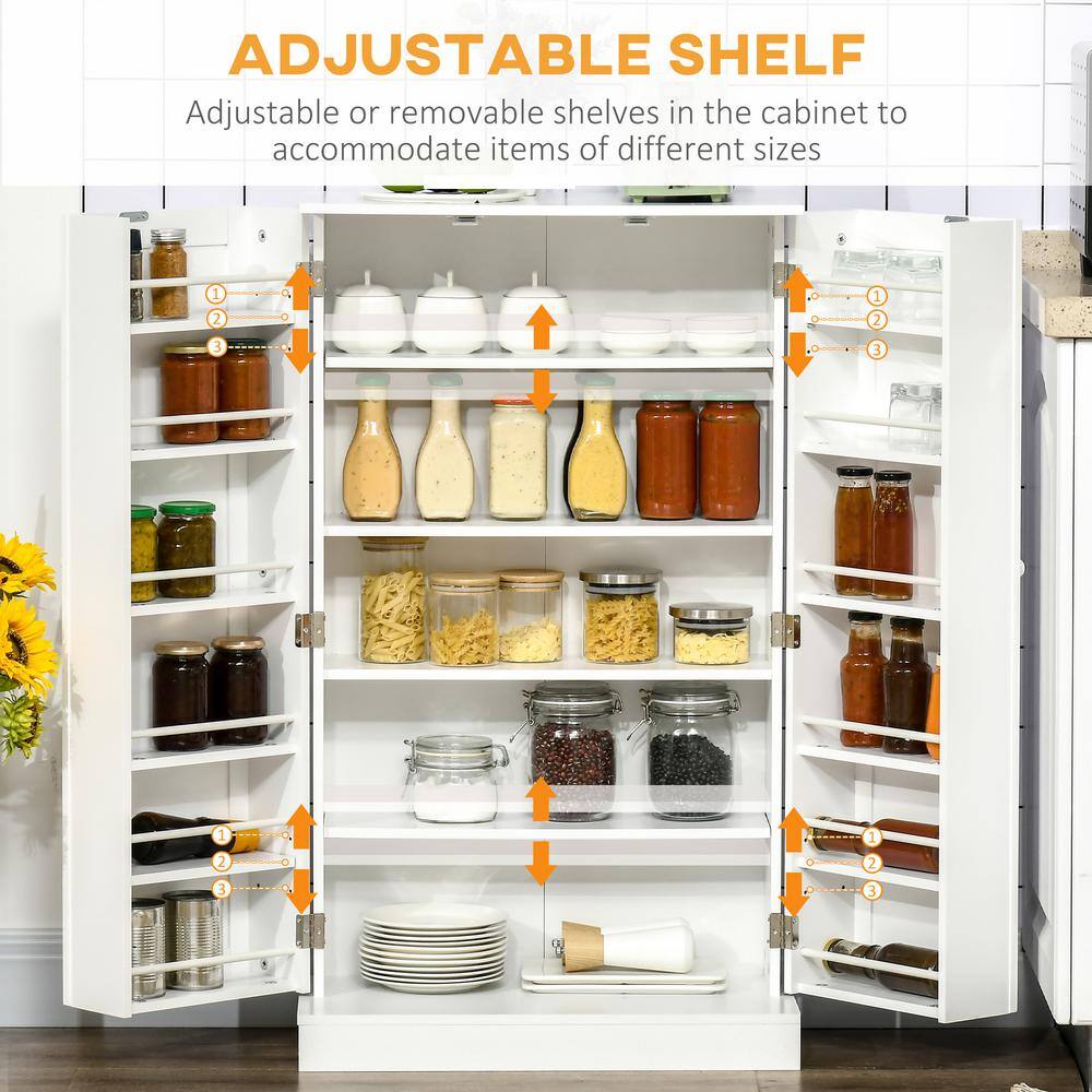 White Vertical Kitchen Pantry with Adjustable Shelves