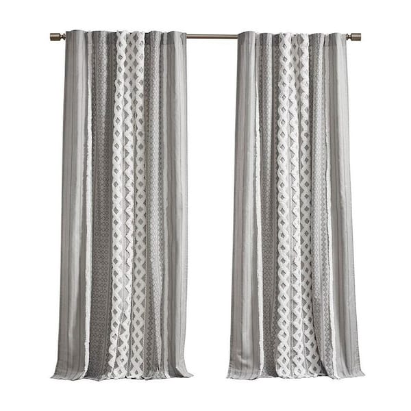 Unbranded 84 in. W x 50 in. L Cotton Printed Shower Curtain in Gray with Chenille Stripe and Lining for Living Room, Bedroom
