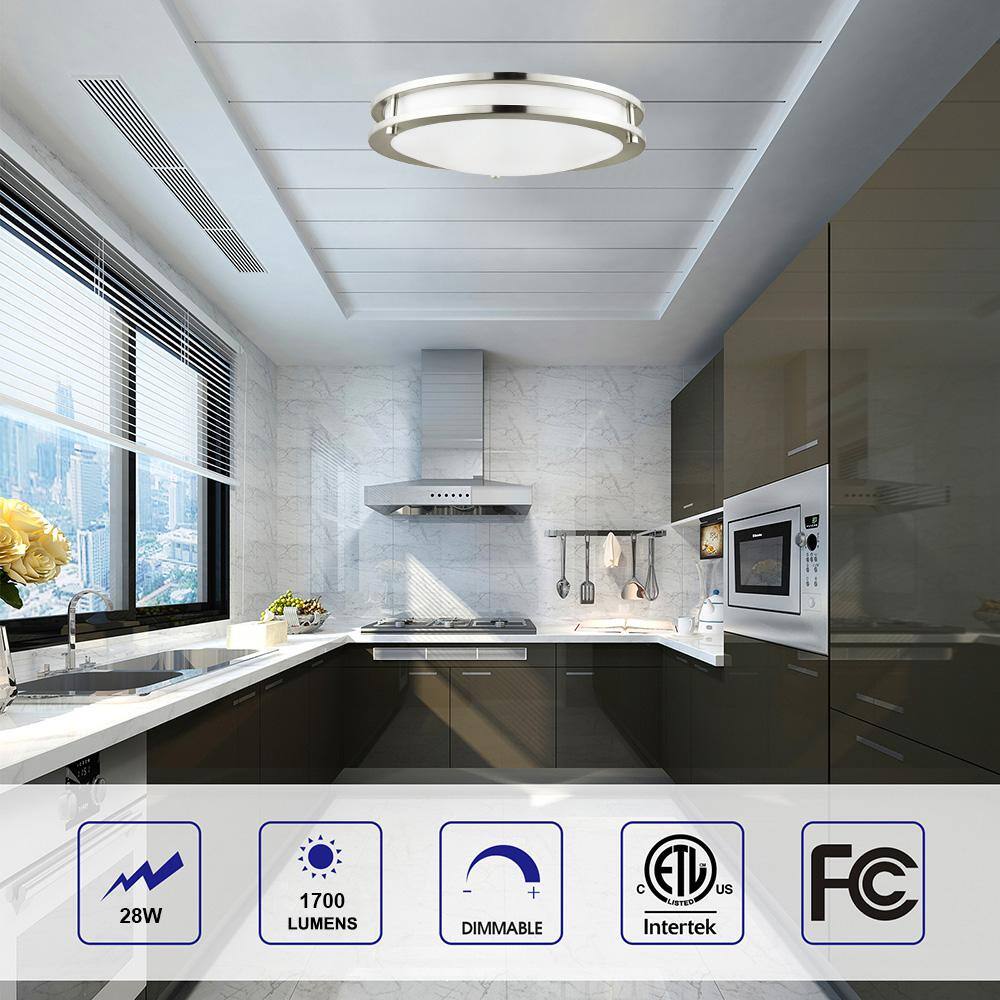14" Brushed Nickel LED Flush Mount Ceiling Light