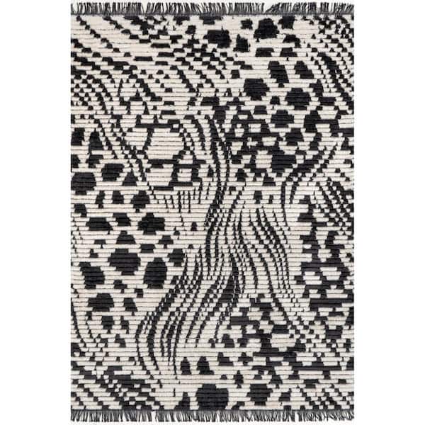 nuLOOM Elissa Abstract Animal Print Tasseled Gray 7 ft. 10 in. x 10 ft. Area Rug