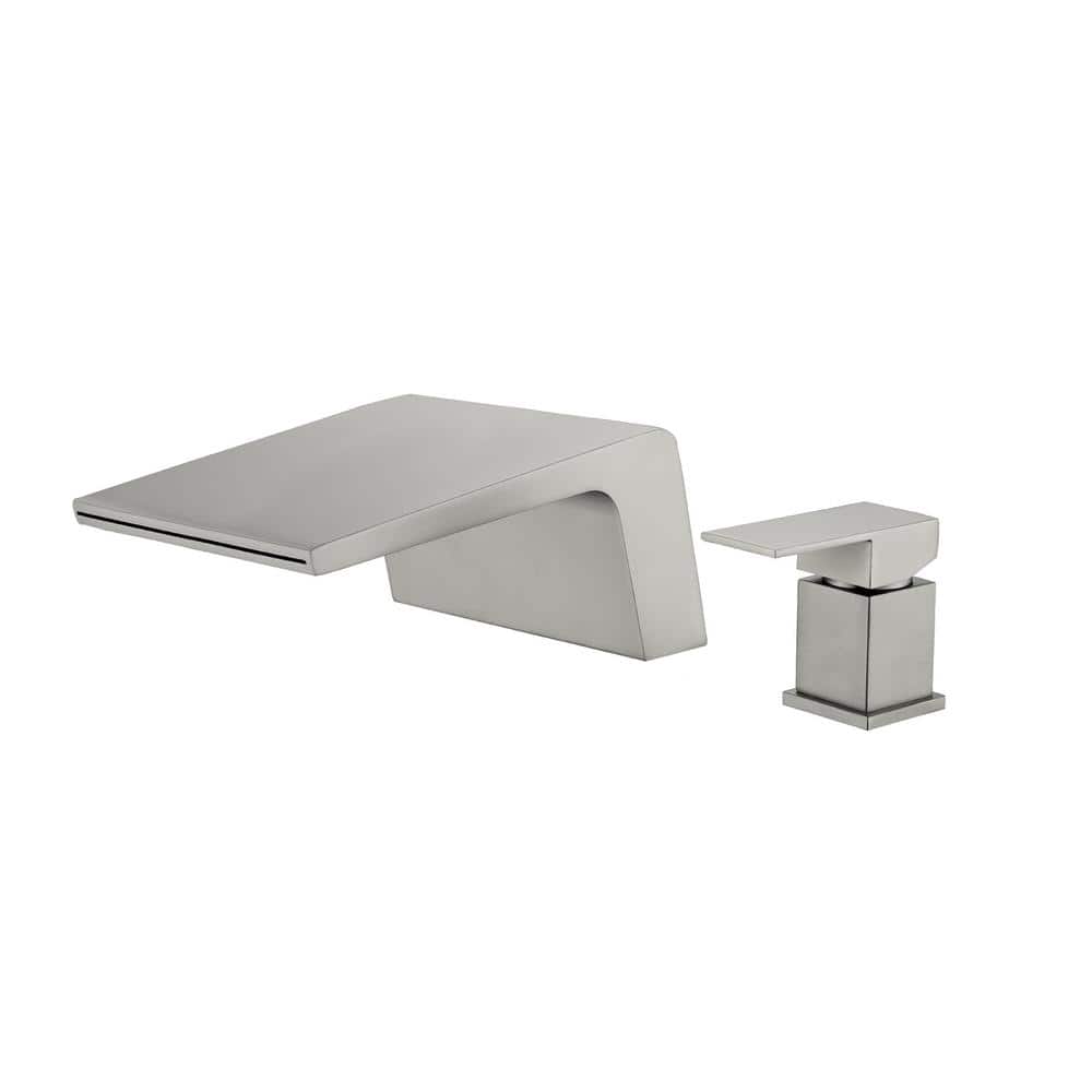 Single-Handle Deck-Mount Roman Tub Faucet with Waterfall in. Brushed Nickel