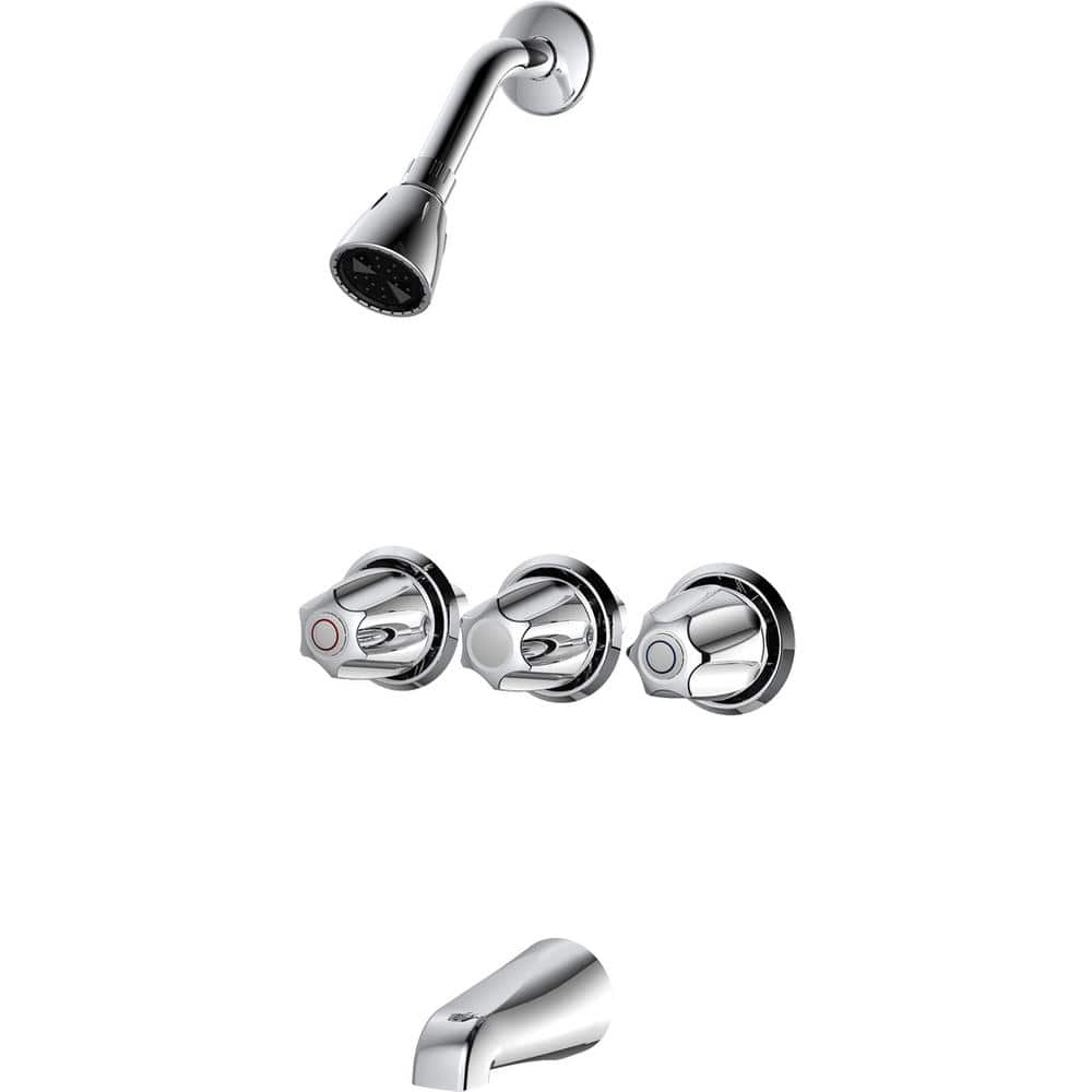 EZFLO BasicNBrass Collection 3Handle Washerless Tub and Shower Set