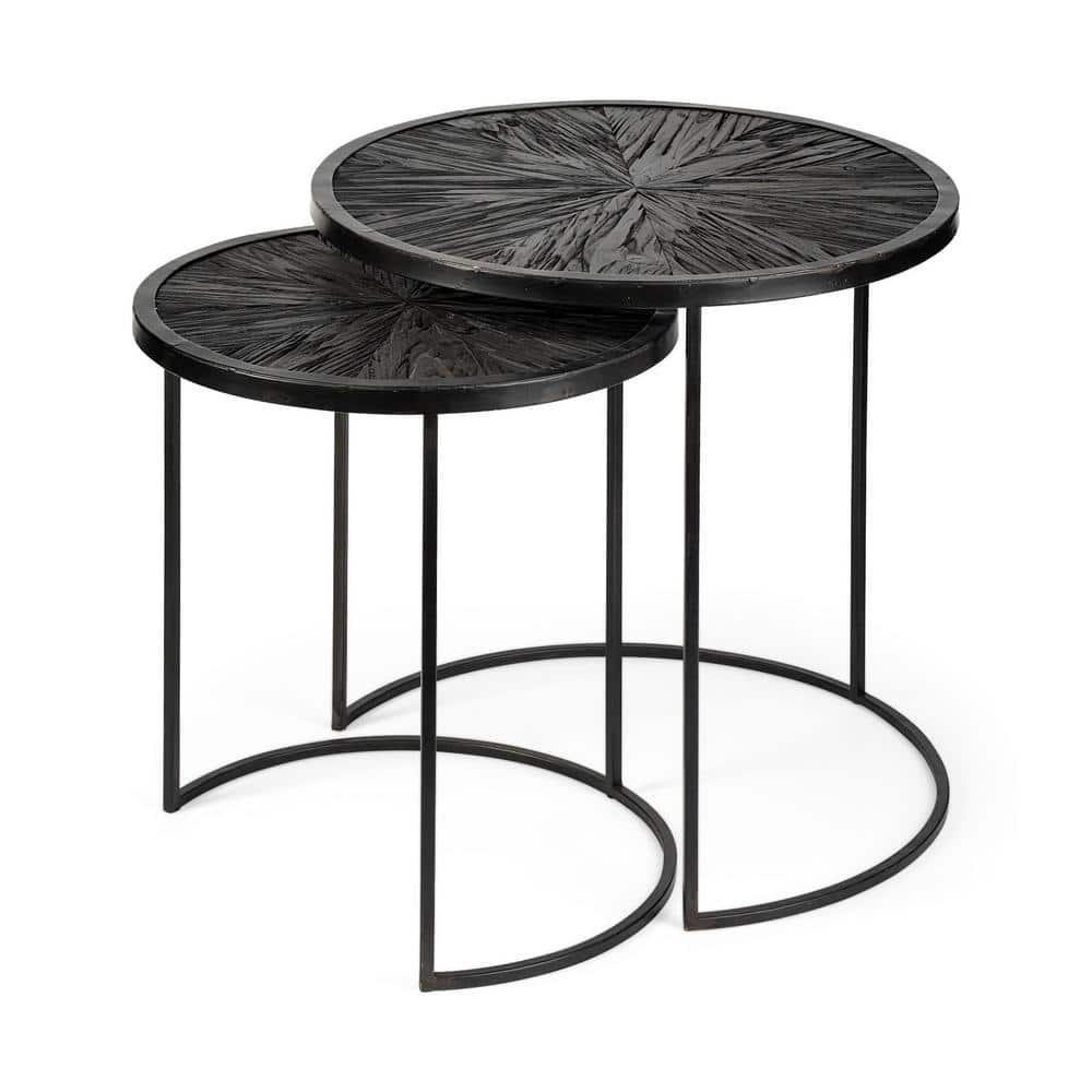 Chakra Round Dark Wood Top w/Black Frame Accent Tables - Set of 2 price history on PriceWatchPro