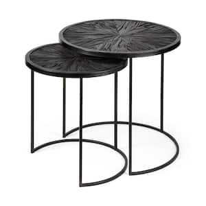 Chakra Round Dark Wood Top w/Black Frame Accent Tables - Set of 2