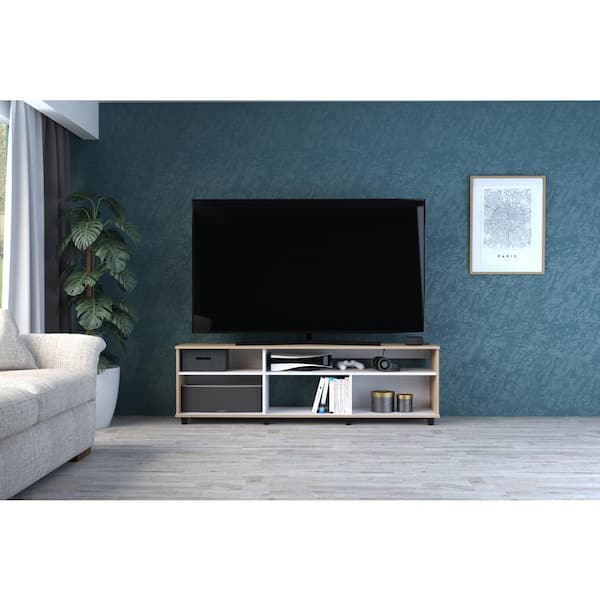 Inval Sand/White TV Stand Fits TVs Up to 60 to 70 in.
