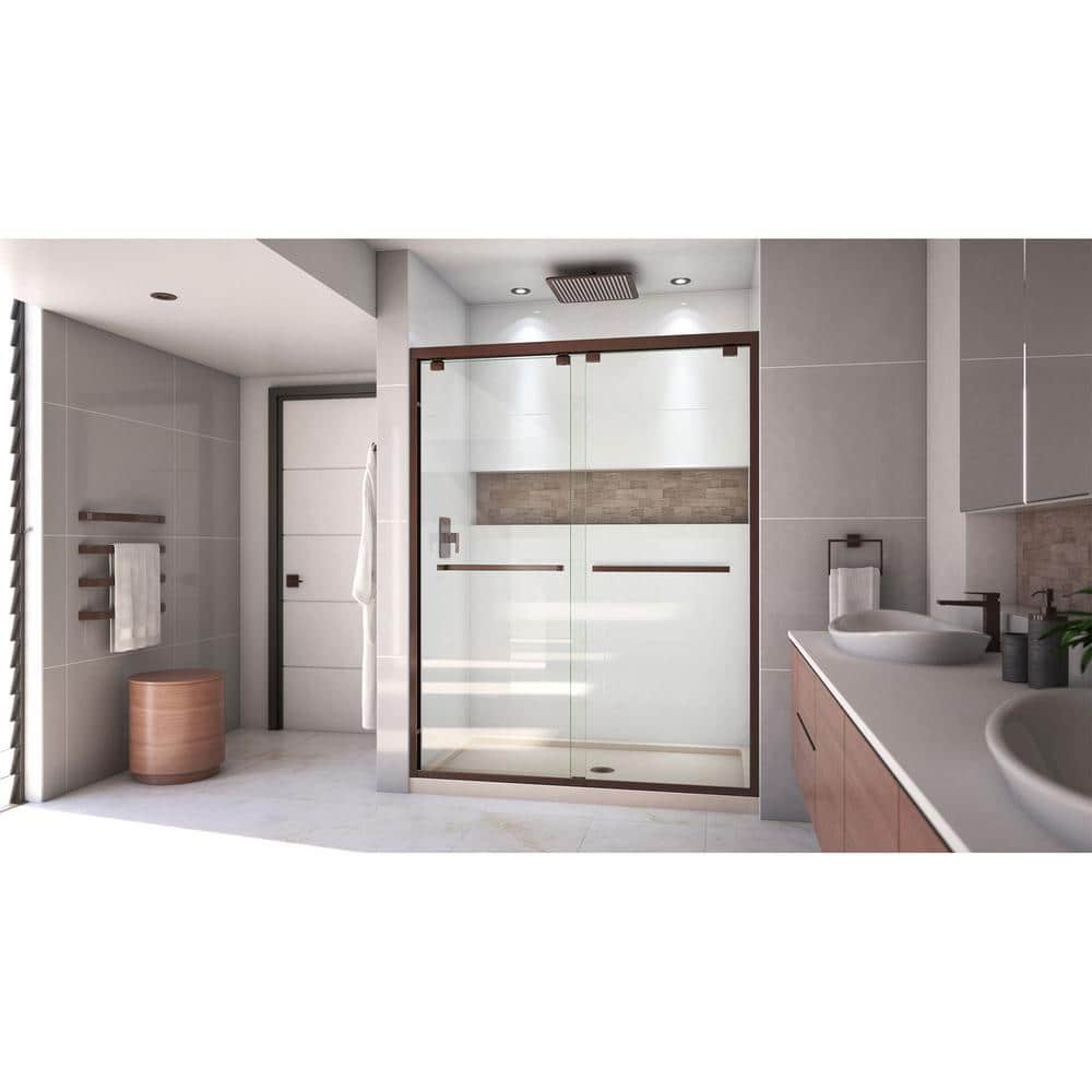 Encore 60" Black Semi-Frameless Sliding Shower Kit with Clear Glass