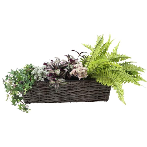 Sunnydaze Sunnydaze Hanging Rectangle Polyrattan Rail Planter with Liner - Gray