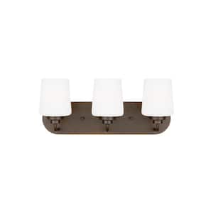 Windom 18 in. 3-Light Bronze Contemporary Traditional Wall Bathroom Vanity Light with Alabaster Glass Shades