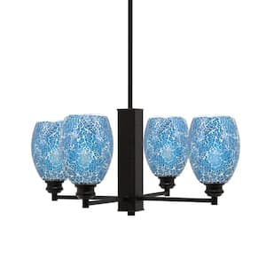 Albany 22.75 in. 4-Light Espresso Chandelier with Turquoise Fusion Glass Shades