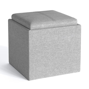 Rockwood 17 in. Wide Contemporary Square Cube Storage Ottoman with Tray in Cloud Grey Linen Look Fabric