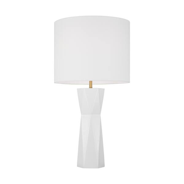 SCOTT LIVING - Fernwood 26 .5 in. Gloss White Medium Table Lamp with White Linen Fabric Shade