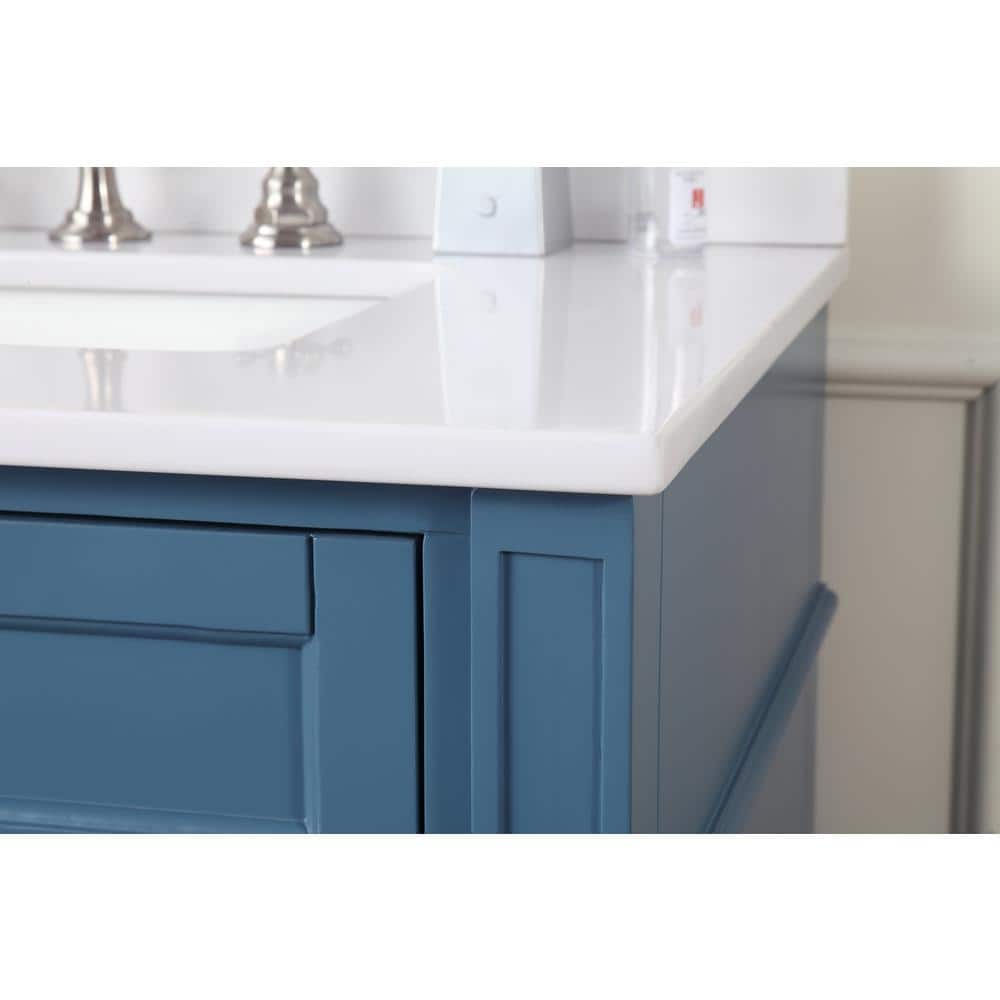 30'' Teal Blue Birch Single Vanity with Quartz Top