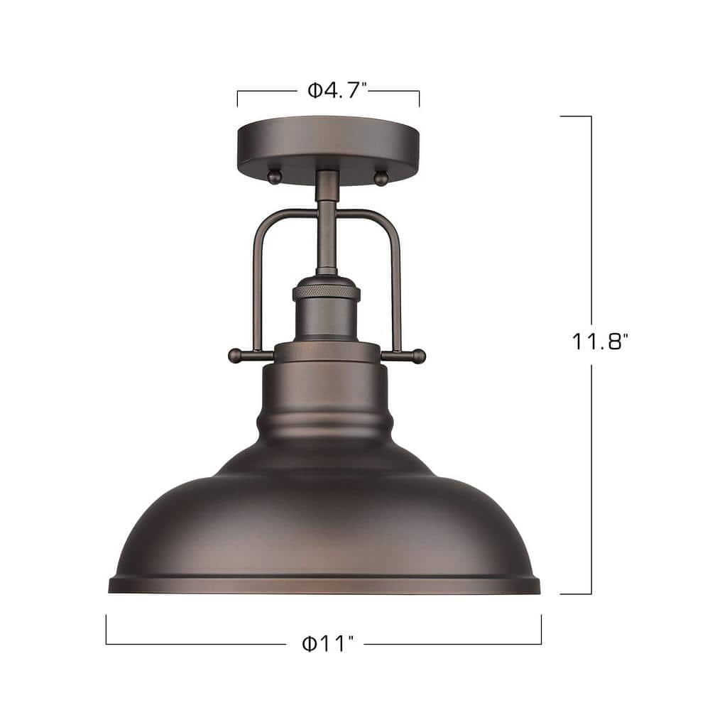 11-Inch Oil Rubbed Bronze Industrial Semi Flush Mount Light