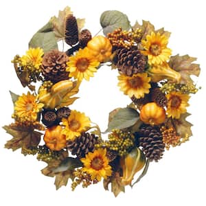 22 in. Artificial Wreath with Pumpkins and Sunflowers