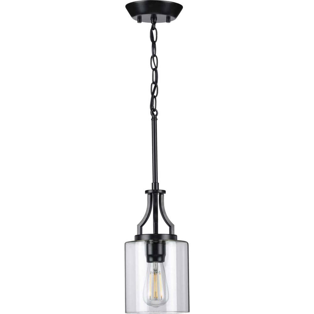 Lassiter 6.38" Matte Black Mini-Pendant with Clear Glass Shade