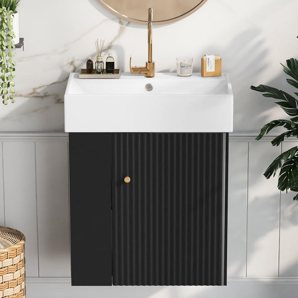 21.6 in. Floating Black Bath Vanity with White Ceramic Top, Left Side Storage price history on PriceWatchPro