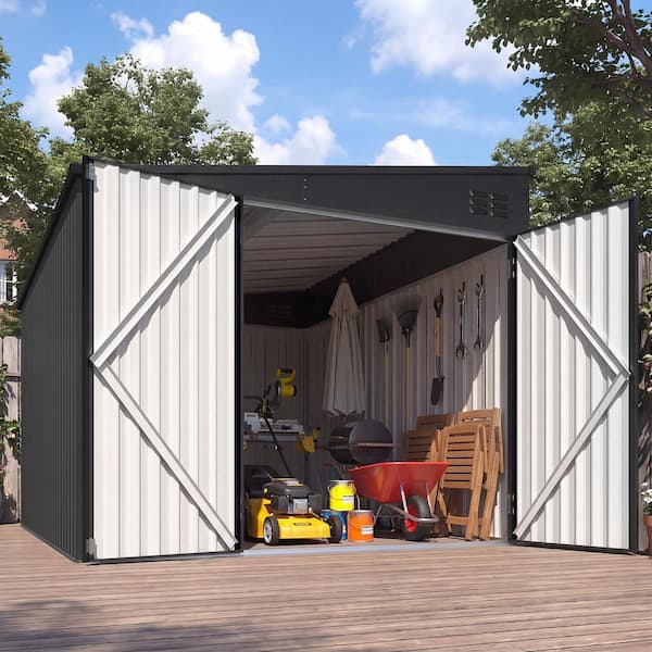 AECOJOY 8 ft. W x 10 ft. D Outdoor Metal Lean to Shed Garden