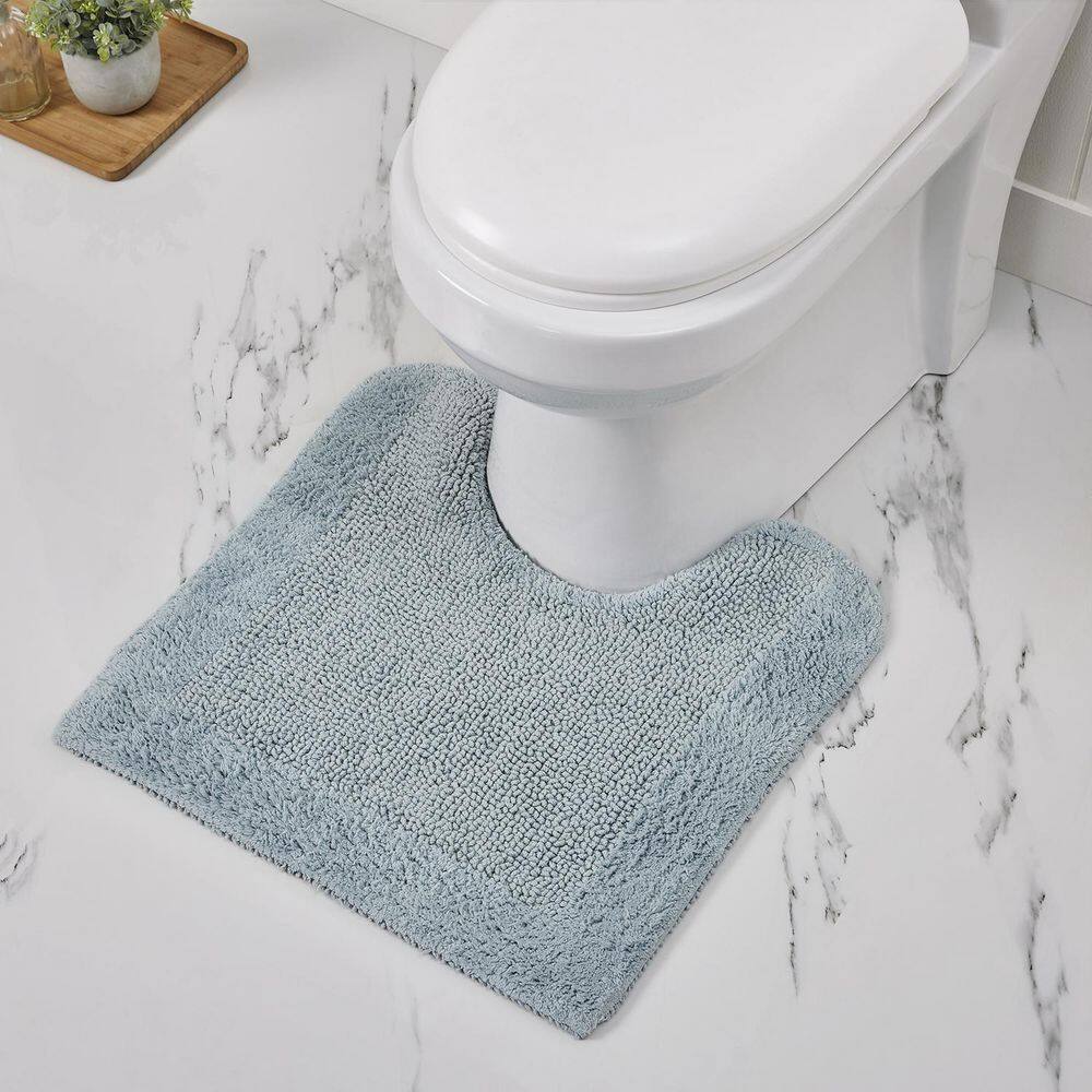Blue Cotton Reversible Tufted Contour Toilet Rug 20x20