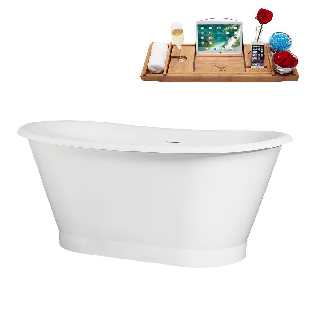 59" Glossy White Acrylic Freestanding Slipper Tub with Matte Black Trim