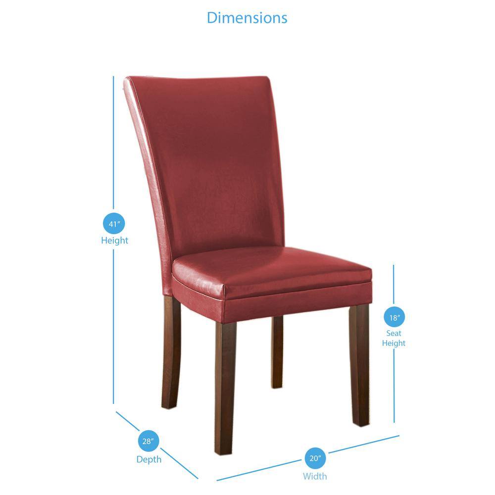 Red Leather Upholstered Parsons Side Chair with Dark Oak Legs