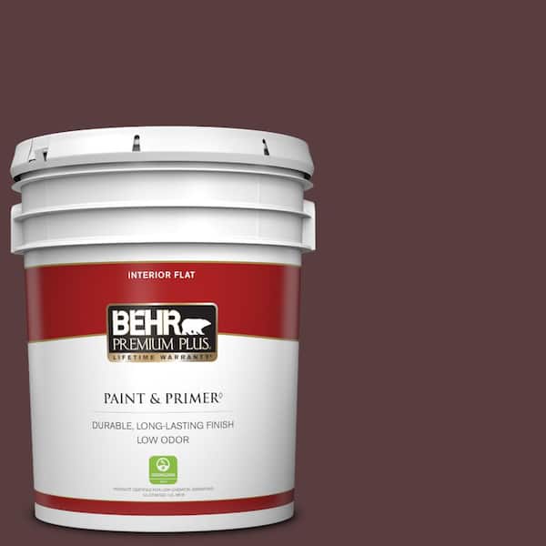 BEHR PREMIUM PLUS 5 gal. #PPU1-02 Divine Wine Flat Low Odor Interior Paint & Primer