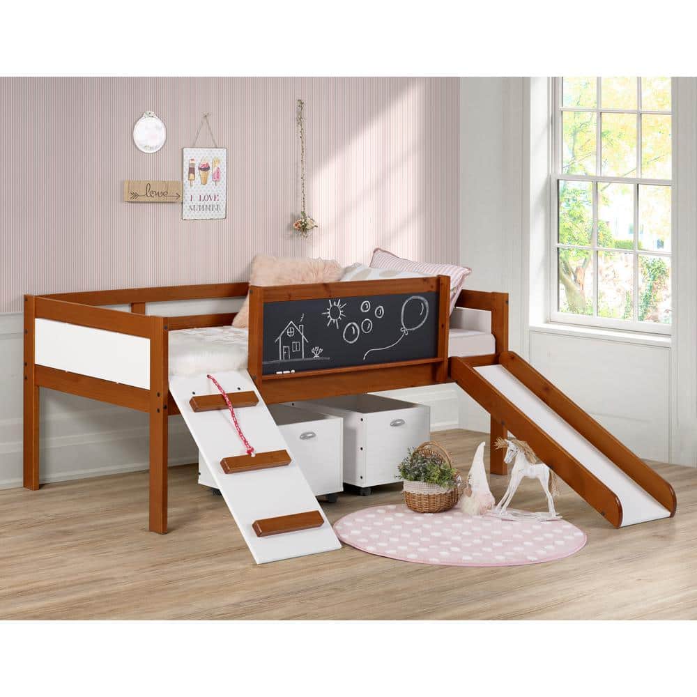 Espresso Pine Twin Loft Bed with Storage and Slide