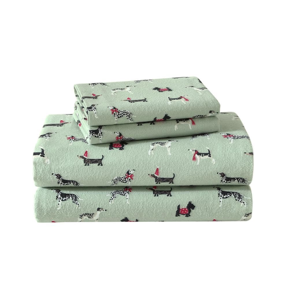 Holiday Pups 4-Piece Green Cotton Flannel Full Sheet Set price history on PriceWatchPro