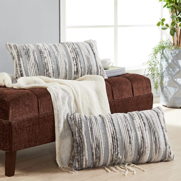 Better Trends Amber Lumbar Collection Gray 100% Cotton 14 in. x 24 in. Rectangle Decorative Pillow