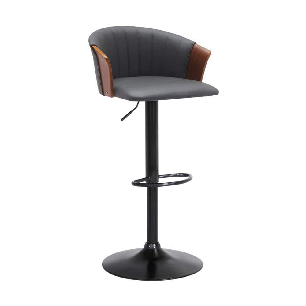 Benjara 33 in. Gray and Black Low Back Metal Frame Bar Stool with Faux Leather Seat