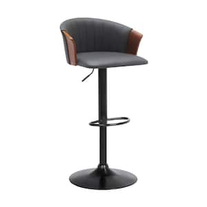 33 in. Gray and Black Low Back Metal Frame Bar Stool with Faux Leather Seat