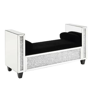 Noralie Mirrored and Faux Diamonds 19 in. Bedroom Bench Without Back with Flip Top; Upholstered
