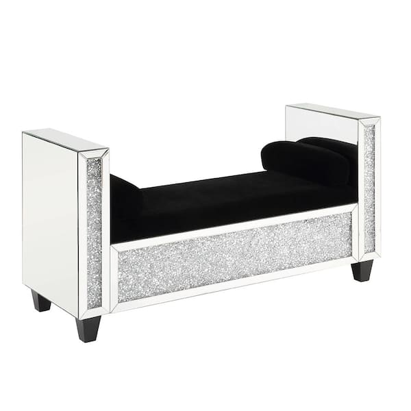 Acme Furniture Noralie Mirrored and Faux Diamonds 19 in. Bedroom Bench Without Back with Flip Top; Upholstered