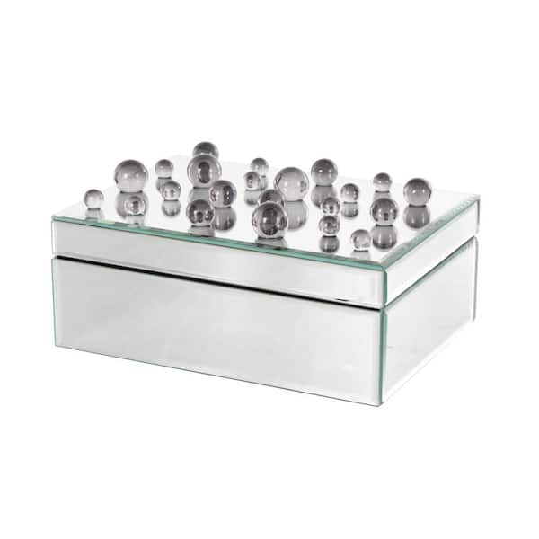 Silver Glass Mirrored Jewelry Box with Black Bubble Textured Balls
