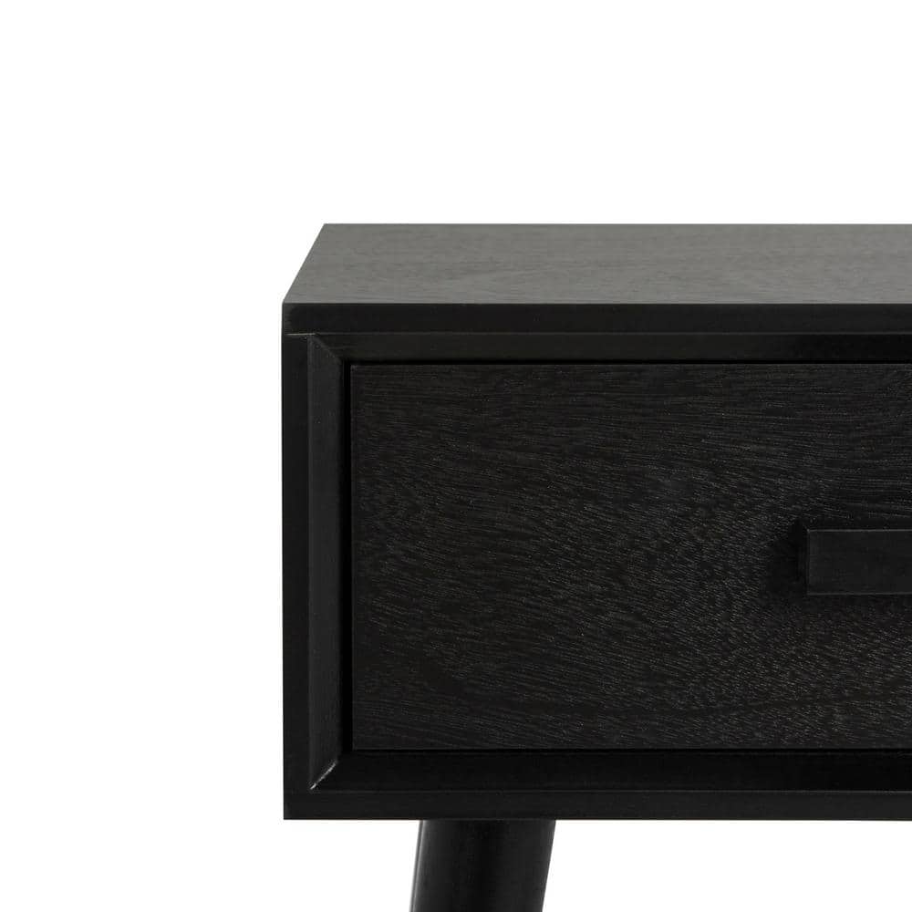 Lyle Transitional Black Pine Wood Rectangular Side Table with Storage