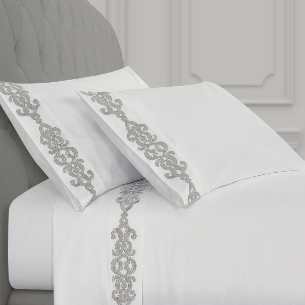 Isabel 4-Pieces Silver Cotton California King Sheet Set