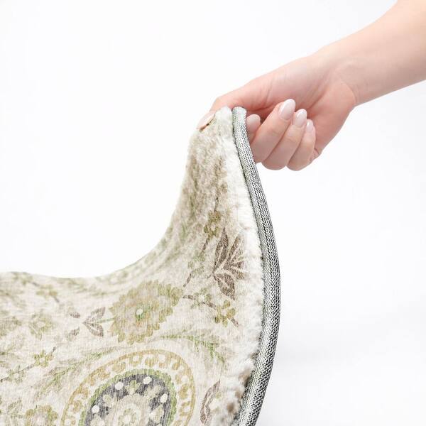 Dream Shag Premium Machine Washable Abstract ADS751 Ivory 8 ft. x 8 ft. Round Rug