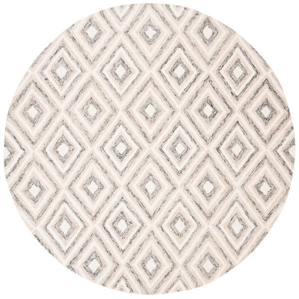 SAFAVIEH Micro-Loop Grey/Ivory 5 ft. x 5 ft. Multi-Diamond Geometric Round Area Rug