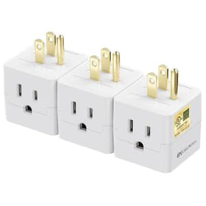 Multi-Plug 15 Amp Power Cube Tap 3-Outlet Splitter Adapter, White (3-Pack)