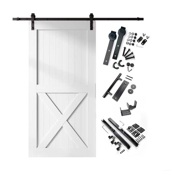 HOMACER 48 in. x 96 in. X-Frame White Solid Pine Wood Interior Sliding Barn Door with Hardware Kit, Non-Bypass