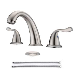 Monset 3 Holes 8 in. Widespread Double Handle Bathroom Faucet with Pop-Up Drain in Brushed Nickel (1-Pack)