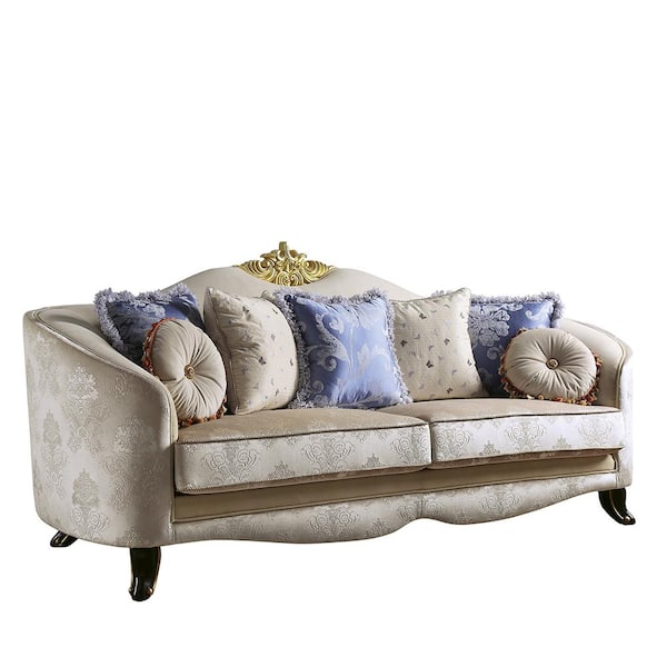 Acme Furniture Sheridan 95 in. Round Arm Polyester Rectangle Sofa in Cream Fabric