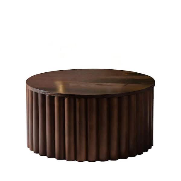 28 in. Walnut Round Wood Coffee Table with Lift for Living Room No Need to Assemble