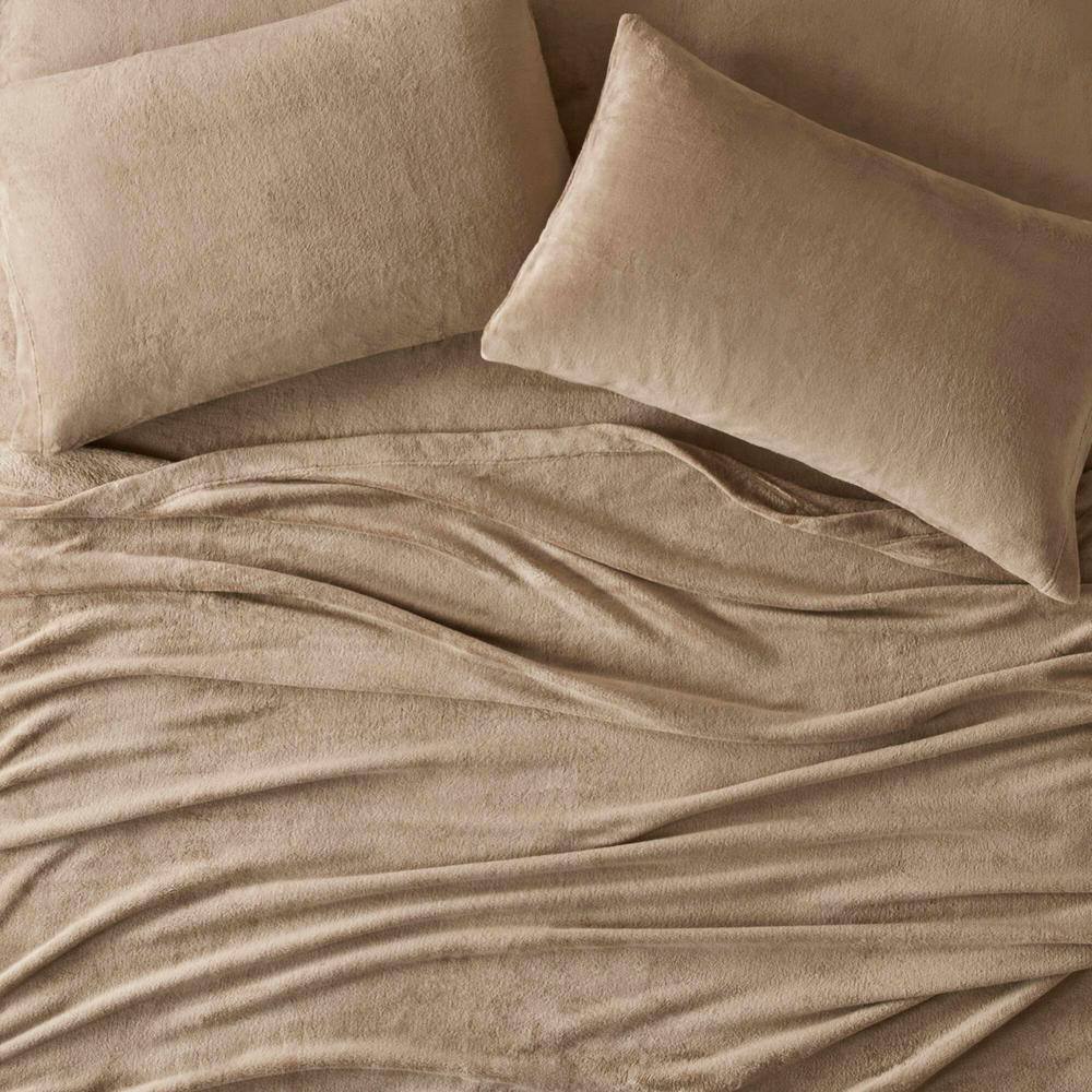 Taupe King Size Plush Polyester Sheet Set with Pillowcases