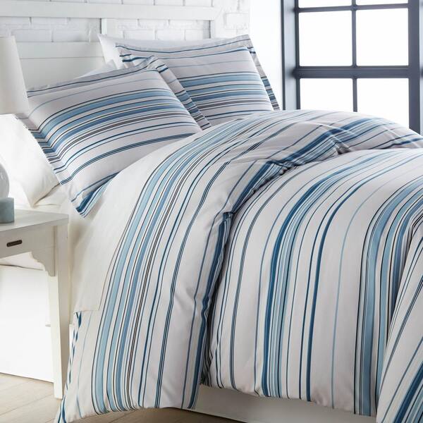 Souths Fine Linens Coastal Stripe 2, Grey And Teal Twin Bed Set