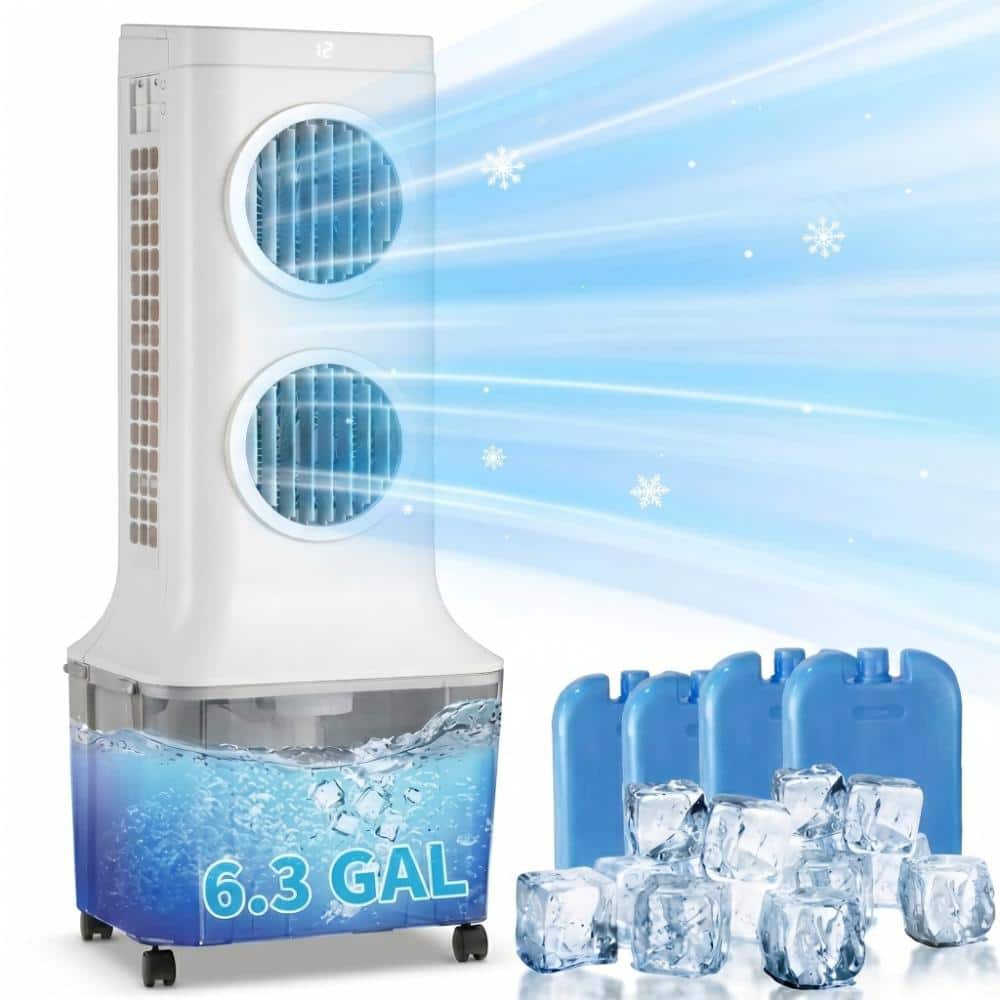 5500 CFM Portable Evaporative Air Cooler with 4 Ice Box, 24 Speeds, 6.34 Gallon Water Tank, LED Light, , Remote price history on PriceWatchPro
