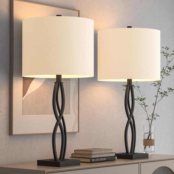 Cleveland 26-In Black Table Lamp Metal Base With White Linen Lampshade (2-Pack)
